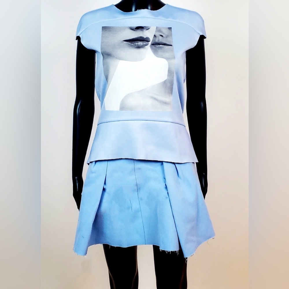 ZARA Abstract Light Blue Portrait Graphic T-Shirt and Skirt Dress Set